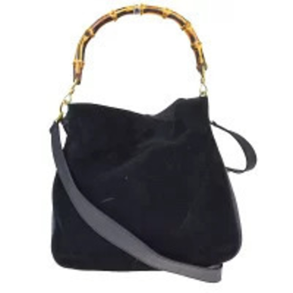 Gucci Bamboo Suede Leather Handbag Shoulder Bag Black